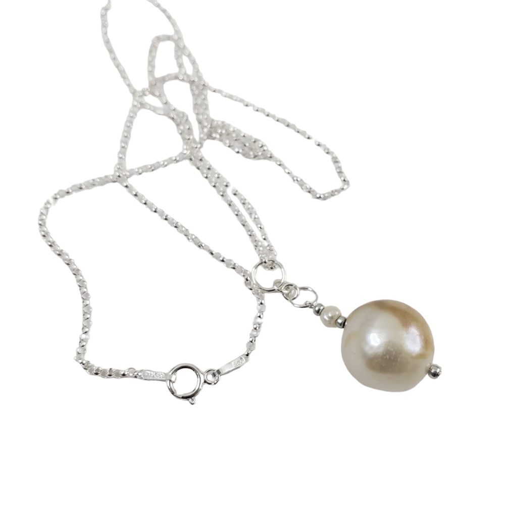 Sterling silver pearl pendant necklace Italian stamped 925 - Picture 9 of 12